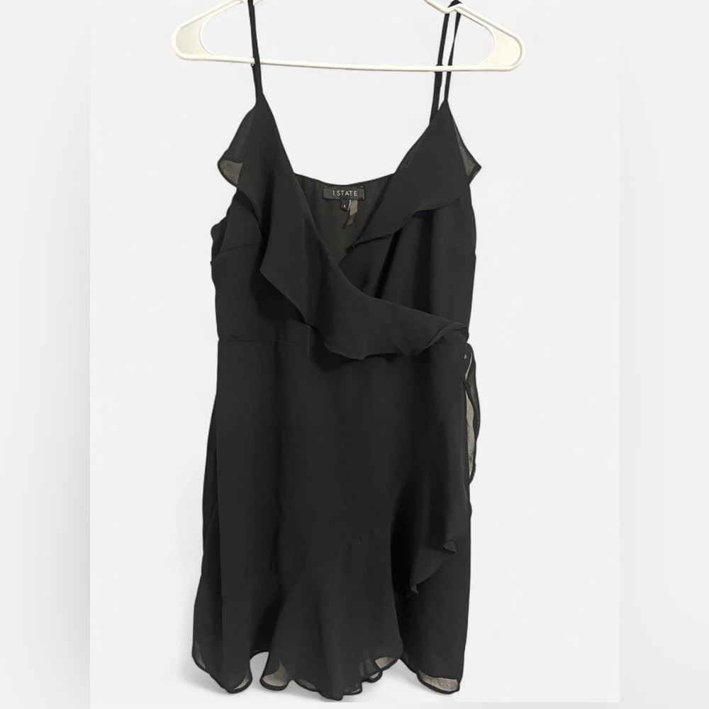 1. State Black Ruffled Dress with Spaghetti Straps